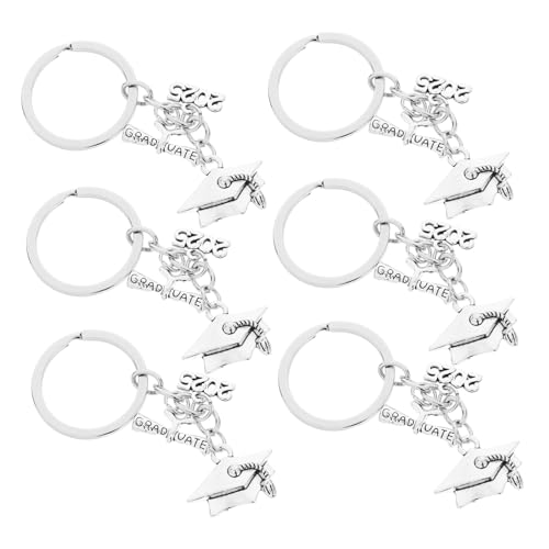 MUCKLILY 6 Stück Abschluss Schlüsselanhänger Abschlussgeschenk der Klasse 2025 Schlüsselanhänger zum Abschluss 2025 Abschluss inspirierender Schlüsselanhänger Schulälteste anwesend Silber von MUCKLILY