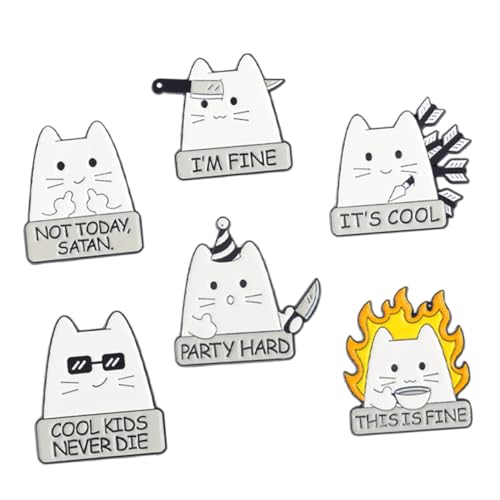 MUCKLILY 6 Stück Katzenbroschen aus Hochwertiger Legierung Cartoon Tier Anstecknadeln für Damen Modisches Schmuckaccessoire für Partys Weihnachten und Katzenliebhaber von MUCKLILY