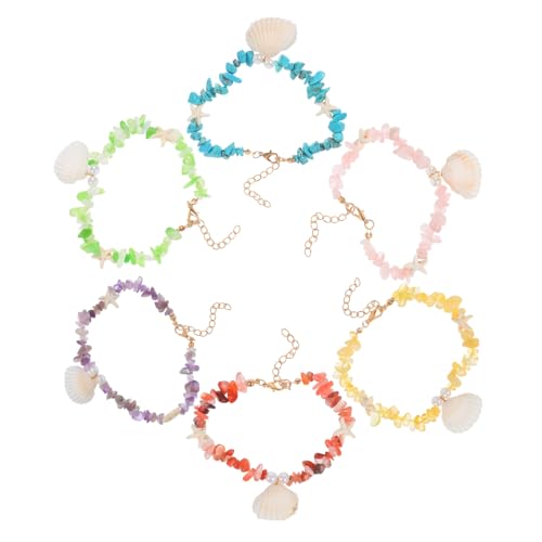 MUCKLILY 6 Stück Teiliges Boho Fußkettchen mit Bunten Natursteinperlen und Muscheln Verstellbare Strand Knöchelarmbänder für Frauen und Mädchen Handgefertigter Sommersschmuck für Urlaub und von MUCKLILY