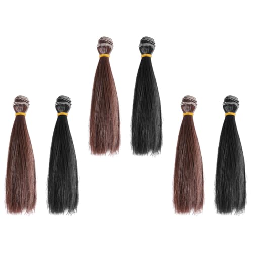 MUCKLILY 6 Stück Teiliges DIY Puppenhaar Hitzebeständige Gerade Perücke für Puppen Bastelbedarf Originelles Puppenhaar Haarsträhnen Einflechten Mädchen Haarschmuck Puppenkopf Frisieren von MUCKLILY