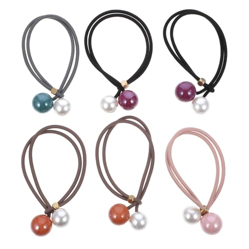 MUCKLILY 6 Stück Teiliges Haargummi Perlen Elastische Haarbänder für Frauen und Mädchen Dehnbares Haarseil Modischer Haarschmuck Geeignet für Ponytail und Alltag Zufällige Zufällige Farbe von MUCKLILY