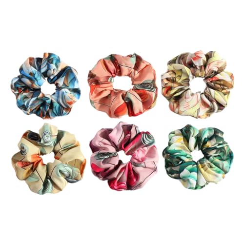 MUCKLILY 6 Stück Teiliges Haargummi Set mit Tropischen Blumenmustern Elastische Haarschleifen für Damen und Mädchen Vielseitig Einsetzbar für Pferdeschwanz Zöpfe und Verschiedene Frisuren von MUCKLILY