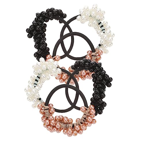 MUCKLILY 6 Stück Teiliges Perlen Haargummis Elastisch Flexibel Langlebig Modische Haaraccessoires für Damen und Mädchen in Creme Schwarz Champagner für Alltag und Besondere Anlässe von MUCKLILY