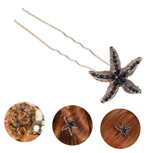 MUCKLILY 6 Stück Teiliges Schwarze Strass Seestern Haarnadeln Braut Haarspangen Hochzeit Haarstücke Festlicher Haarschmuck für Frauen und Damen mit Sicherem Sitz von MUCKLILY