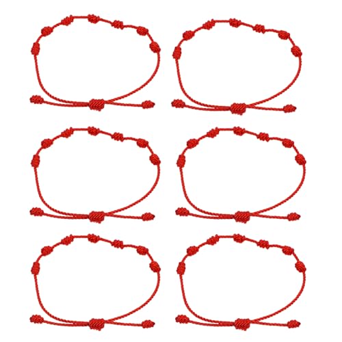 MUCKLILY 6 Stück Teiliges Verstellbares Rotes Knoten Armband Handgefertigt Geflochtenes Freundschaftsarmband Damen Schmuck Glückssymbol Modisches Seilarmband für Party Geschenk von MUCKLILY