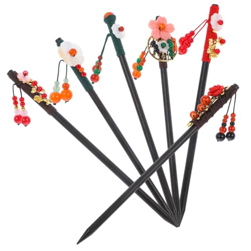 MUCKLILY 6 Stück Teiliges Vintage Holz Haarstäbchen mit Blumen und Minimalistischer Quaste Langlebige Chinesische Haarnadel für Formelle Frisuren Hochzeiten Geburtstage Geschenk für Frauen von MUCKLILY