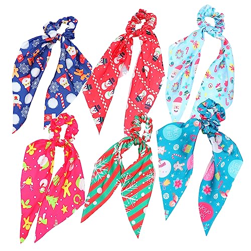 MUCKLILY 6 Stück Teiliges Weihnachts Haarbänder mit Schleifen Elastische Ponytail Ribbons in Grün Blau Rot als Haarschmuck Handgelenksband und Modisches Accessoire für Damen von MUCKLILY
