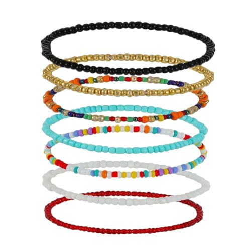 MUCKLILY 7 Stück Boho Damen Handgefertigt Bunte Perlen Verstellbar Dekorativ Strand Party Hochzeit Schmuck von MUCKLILY