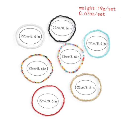 MUCKLILY 7 Stück Bunte Elastische Fußkette Damen mit Handgefertigten Perlen Einfache Einlagige Knöchelketten Modisches Schmuckzubehör für Party und Alltag Vielseitig Kombinierbar Langlebig von MUCKLILY