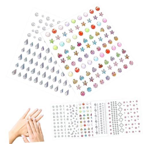 MUCKLILY 7Blätter Gesicht Strasssteine Selbstklebend Teiliges Glitzer Aufkleber für Make Up Festivals und Bastelarbeiten Vielseitige Edelstein Dekoration für Designs von MUCKLILY