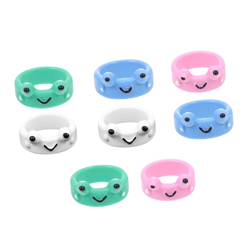 MUCKLILY 8 Stück Teiliges Kunststoff Fingerringe mit Niedlichem Frosch design Ergonomisch Geformt Hautfreundlich Modischer Damenschmuck für Alltag Kostüme und Geschenkideen von MUCKLILY