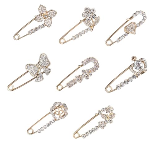MUCKLILY 8 Stück Teiliges Modische Strass Broschen Brustnadeln Vielseitige Anstecknadeln für Kleidung Pullover Jacken Eleganter Schmuck für Damen Langlebig und Dekorativ von MUCKLILY