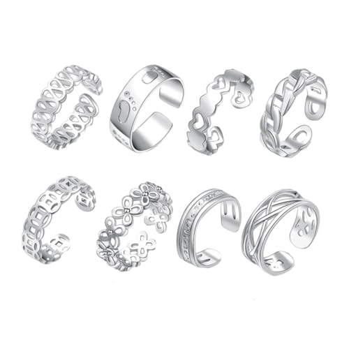 MUCKLILY 8 Stück Teiliges Verstellbare Silberne Zehenringe Damen Modische Langlebige Fußschmuck Knöchel Zehenring Offener Ring für Sommerstrand Vielseitiges Modeschmuck Accessoire MUCKLILY 8 Stück Teiliges Verstellbare Silberne Zehenringe Damen Modische Langlebige Fußschmuck Knöchel Zehenring Offener Ring für Sommerstrand Vielseitiges Modeschmuck Accessoire von MUCKLILY