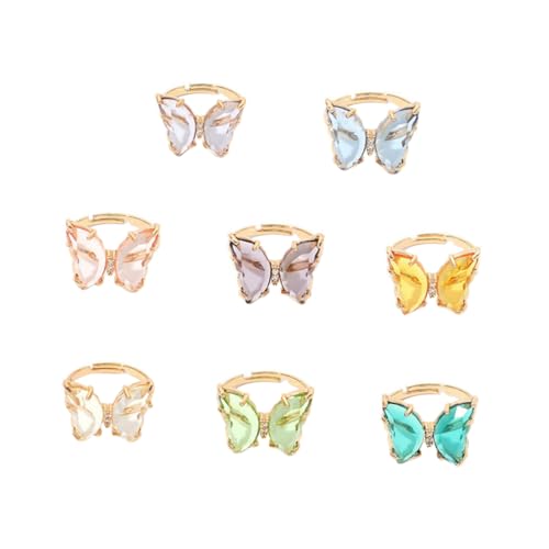MUCKLILY 8 Stück Verstellbare Schmetterling Ringe Damen Bunte Legierung Modeschmuck Alltag Schmuck Kreatives Design Passend für Mädchen und Frauen von MUCKLILY