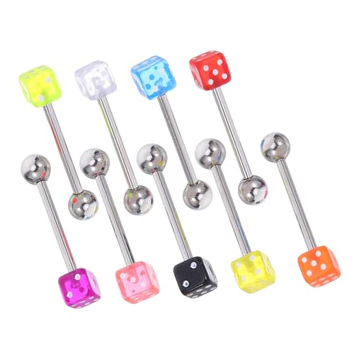 MUCKLILY 9 Stück Teiliges Acryl Zungenpiercing Würfel Set Bunte Farbige Modeling Tongue Nails Leicht zu Tragen Modisches Piercing Schmuck für Damen und Herren von MUCKLILY