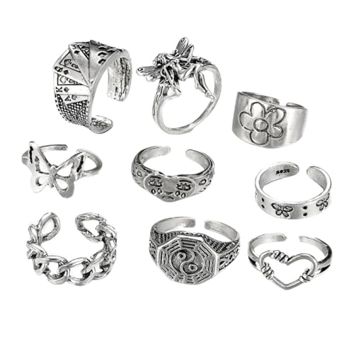 MUCKLILY 9 Stück Teiliges Vintage Finger Ring aus Legierung Kreative Party Schmuck Accessoires mit Einzigartigem Tränenmotiv Verstellbar Modisch für Herren und Damen für Festivals und von MUCKLILY