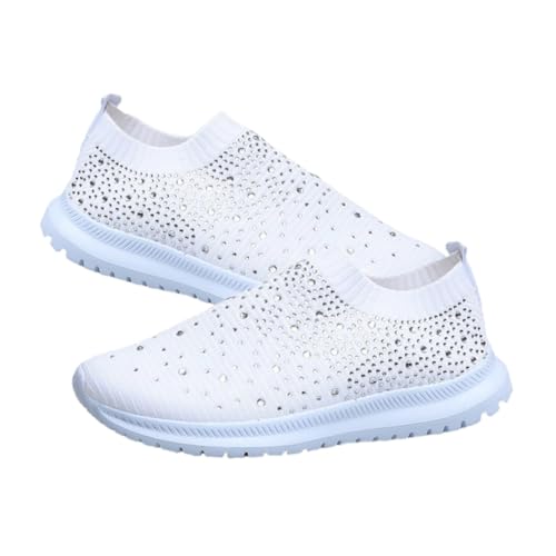 MUCKLILY Atmungsaktive Damen Sportschuhe mit Strassbesatz rutschfeste Gummisohle Leichter Mesh obermaterial Stabiler Absatz Bequeme Freizeitschuhe für Alltag und Reisen von MUCKLILY
