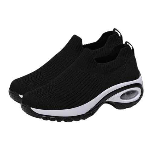 MUCKLILY Atmungsaktive Damen Sportschuhe mit gestricktem Obermaterial rutschfeste Fitness Sneaker Leichte Freizeitschuhe für Laufen Walking und Alltag Schwarz von MUCKLILY