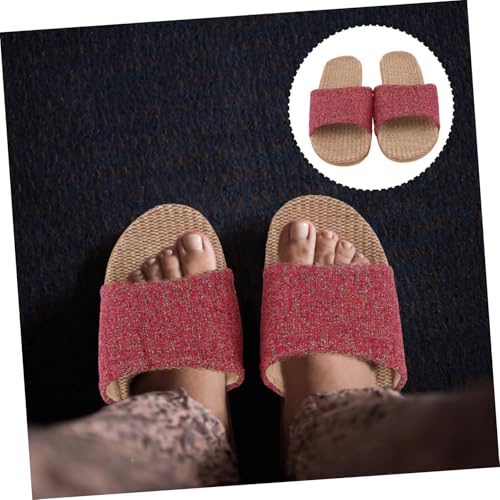 MUCKLILY Atmungsaktive Leichte Haushalts hausschuhe aus Leinen Rutschfest Langlebig Geeignet für Frühling und Sommer Bequeme Indoor pantoffeln für Größe Rot von MUCKLILY