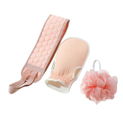 MUCKLILY Badetuch Mit Badehandschuhen Rückenstreifen Und Peelinghandschuhen Für Körperpeeling Und Massage Hautfreundliches Material Für Arm Bein Brust Und Rücken von MUCKLILY