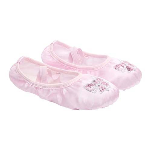 MUCKLILY Ballettschuhe für Mädchen Satin mit Stickerei und Pailletten Geteilte Wildledersohle rutschfest Elastisches Band Weiche Ballettschläppchen für Yoga Turnen und Tanztraining von MUCKLILY