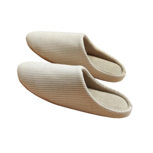 MUCKLILY Beige Baumwoll Hausschuhe mit Rutschfester Wildledersohle Atmungsaktivem Schwamm Geräuscharm Herbst Winter Unisex Indoor Slipper von MUCKLILY