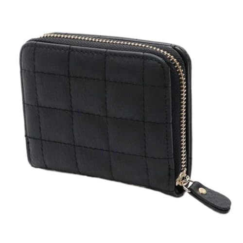 MUCKLILY Besticktes Quadratisches Mini Portemonnaie Damen PU Geldbörse mit Reißverschluss Münzfach und Kartenetui Schwarz Langlebige Kleine Handtasche für Studenten und Alltag von MUCKLILY