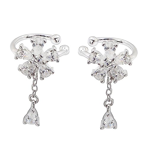 MUCKLILY Silberne Ohrclips Mit Zirkonia-blume Glänzend Für Damen Aus Hochwertigem Silber Langlebig Und Sicher Geeignet Für Alltag Und Reisen von MUCKLILY