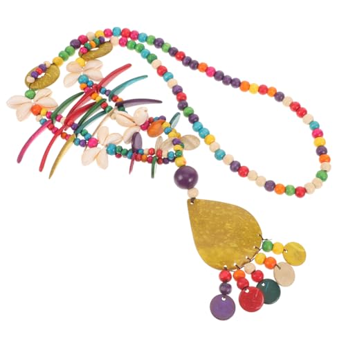 MUCKLILY Boho Damen Halskette mit Kokosnuss Perlen Bunte Strand Schmuck Ethno Stil Verstellbar für Hawaii Party und Beach Look von MUCKLILY