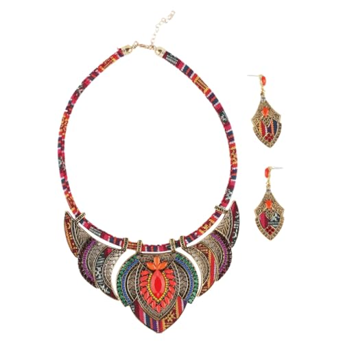 MUCKLILY Boho Ethno Schmuckset Damen Halskette Ohrringe Anhänger Bunt Vintage Stil Auffällig Modisch Sicher Langlebig Elegant für Alltag und Fest von MUCKLILY