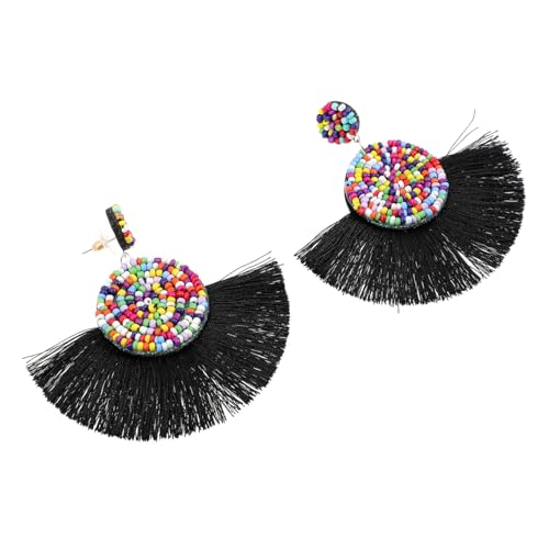 MUCKLILY Boho Quasten Ohrringe Dangle Beaded Ethno Schmuck Damen Leicht Retro Stil Schwarze Halbkreis Hängend Accessoire für Alltag und Party von MUCKLILY