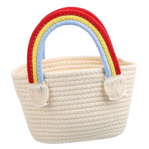 MUCKLILY Boho Stil Strandtasche Damen Baumwolle Handtasche mit Regenbogen henkeln Große Kapazität Leichte Strandtasche für Sommerurlaub Strand und Freizeit von MUCKLILY