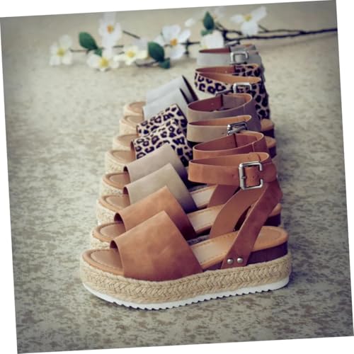 MUCKLILY Braune Damen Sandalen mit Strohborte Dicke Sohle Geflochtenes Design Modische Sommerschuhe Bequem für Strand und Alltag Leicht Anzuziehen Langlebiges Material von MUCKLILY
