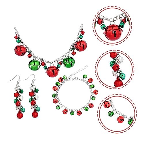 MUCKLILY Bunte Weihnachtsglocken Schmuckset mit Ohrhängern Armband und Halskette Weihnachtsohrringe für Damen Festliches Kostümzubehör für Weihnachtsfeier und von MUCKLILY