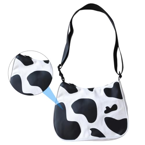 MUCKLILY Canvas Crossbody Bag mit Verstellbarem Schultergurt und Kreativem Kuhmuster Weiße Kleine Umhängetasche für Alltag und Freizeit Praktische Unterarmtasche für Smartphone und von MUCKLILY