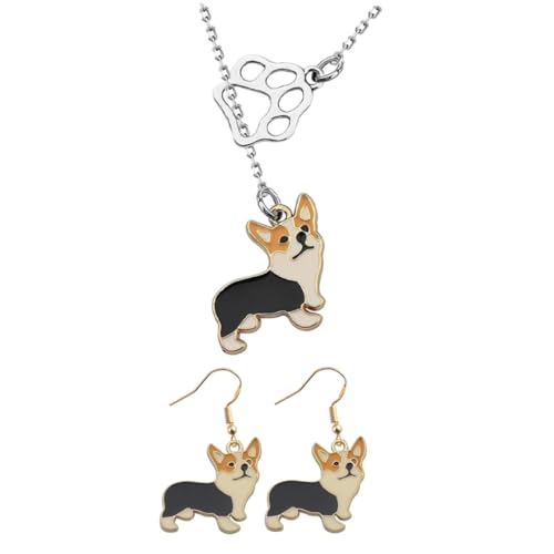 MUCKLILY Chic Hundeschmuck mit Corgi Anhänger und Ohrringen Leichtes Schmuckset für Damen Geschenkidee für Hundeliebhaber Modische Tierkette und Ohrringe für Alltag und Party von MUCKLILY