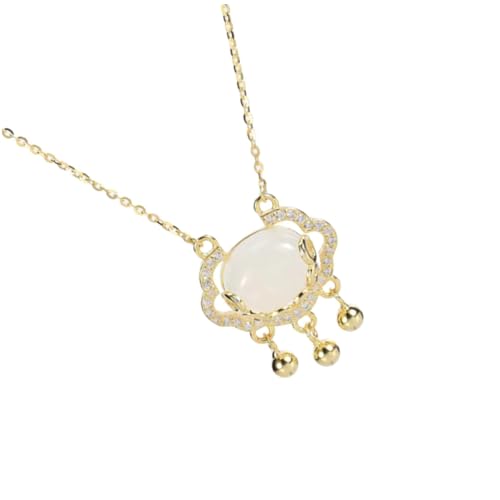 MUCKLILY Chinesische Jade Lock Anhänger Halskette Goldfarbend Elegantes Schmuckstück für Damen zum Hochzeitstag Valentinstag und Weihnachten von MUCKLILY