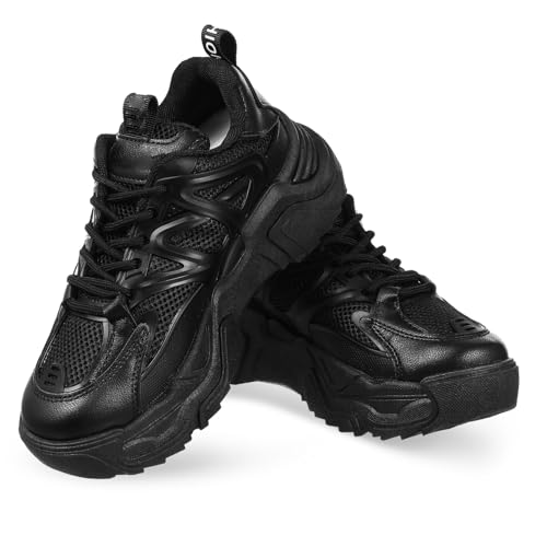 MUCKLILY Chunky Sneakers Damen mit Dicken Rutschfesten Sohlen Modische Schnürschuhe aus Strapazierfähigem PU Bequeme Sportschuhe für Alltag und Outdoor Vielseitig Kombinierbar von MUCKLILY