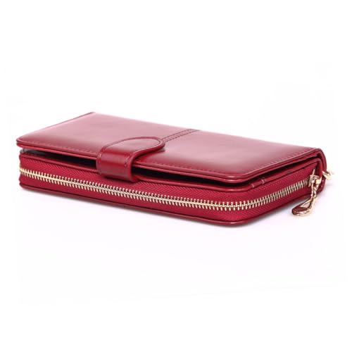 MUCKLILY Damen Geldbörse aus PU Material mit Reißverschluss und Druckknopf Langlebige Handtasche für Frauen Mittellanges Design in Weinrot für Alltag Party und Reisen Sicherer Karten und von MUCKLILY