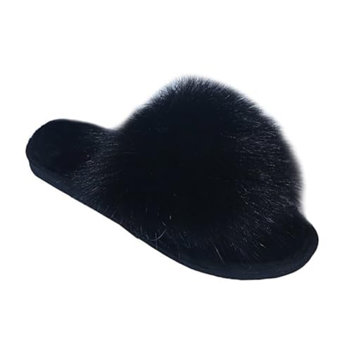 MUCKLILY Damen Hausschuhe Plüsch Slipper mit Rutschfester Gummisohle Gemütliche Flache Freizeit pantoletten für Innen und Außen Bequem und Warm für Herbst und Winter Schwarz von MUCKLILY