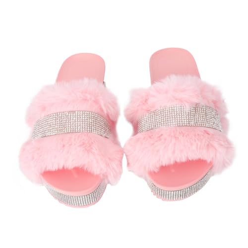 MUCKLILY Damen Hausschuhe Plüsch mit Dicker Sohle und Funkelnden Strasssteinen Gemütliche Rutschfeste Indoor Slippers für Winter Modische Leichte Wohnpantoffeln für Zuhause Rosa von MUCKLILY