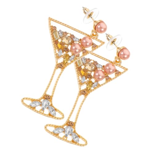 MUCKLILY Damen Ohrringe Wine Glass Design mit Imitationsperlen und Funkelnden Strasssteinen Leichte Baumel Ohrringe für Festliche Anlässe Wie Weihnachten und Geburtstag Champagnerfarben von MUCKLILY