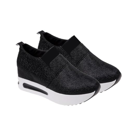 MUCKLILY Damen One Step Schuhe mit Dicker Keilsohle Atmungsaktive Bequeme Freizeitschuhe für Frühling und Alltag Geeignet für Büro Sport und Reisen Schwarz von MUCKLILY