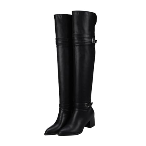 MUCKLILY Damen Overknee Stiefel mit Dickem Absatz Modische Lange Boots für Herbst Winter Atmungsaktives Material Rutschfeste Gummisohle Eleganter Look für Stilbewusste Frauen von MUCKLILY