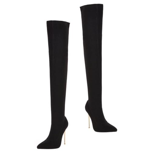 MUCKLILY Damen Overknee Stiefel mit Dünnem Absatz Kniehohe Langschaft Stiefel Rutschfeste Gummisohle Atmungsaktive Innensohle Warmes Herbst Wintermodell Eleganter Schwarzer Damenschuh von MUCKLILY