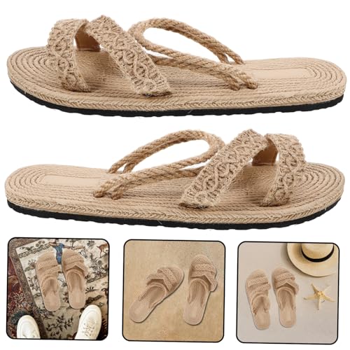 MUCKLILY Damen Sandalen Flach Woven Design Atmungsaktiv Sommer Strandschuhe Beige Komfortabel Für Langes Stehen Und Alltagsspaziergänge von MUCKLILY