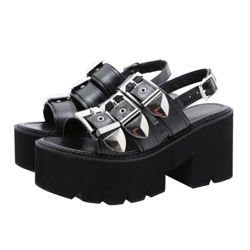 MUCKLILY Damen Sandalen mit Dickem Plateauabsatz Sommer Sandaletten Fischmaul Design Schwarz Freizeit Schuhe für Partys und Alltag von MUCKLILY