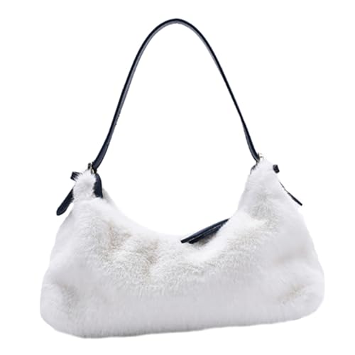 MUCKLILY Damen Schultertasche Plüsch Umhängetasche Warmes Fellimitat Weiche Kleine Crossbody Tasche für Alltag Shopping Reise Herbst Winter Weiß von MUCKLILY