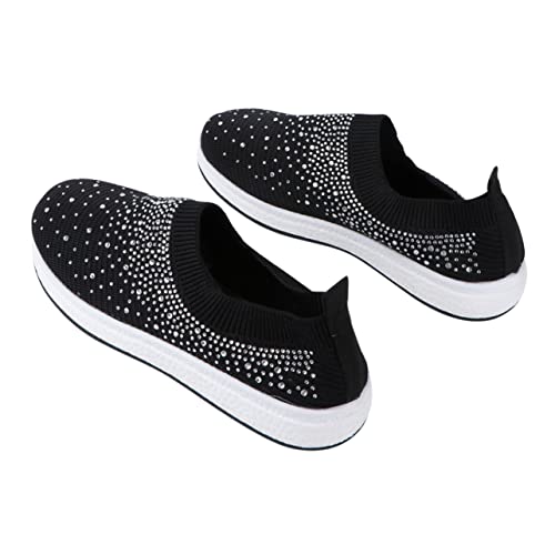 MUCKLILY Damen Sportschuhe mit Atmungsaktivem Obermaterial Leichter Rutschfester Sohle und Funkelnden Strasssteinen Flexible Flache Sneaker für Walking und Alltag Schwarz von MUCKLILY