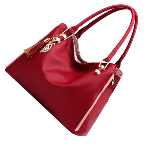MUCKLILY Damen Umhängetasche Groß Kapazität Leicht Verstellbarer Schultergurt Handtasche Tote Bag Für Alltag Outdoor Shopping Mit Einfachem Design Weinrot von MUCKLILY